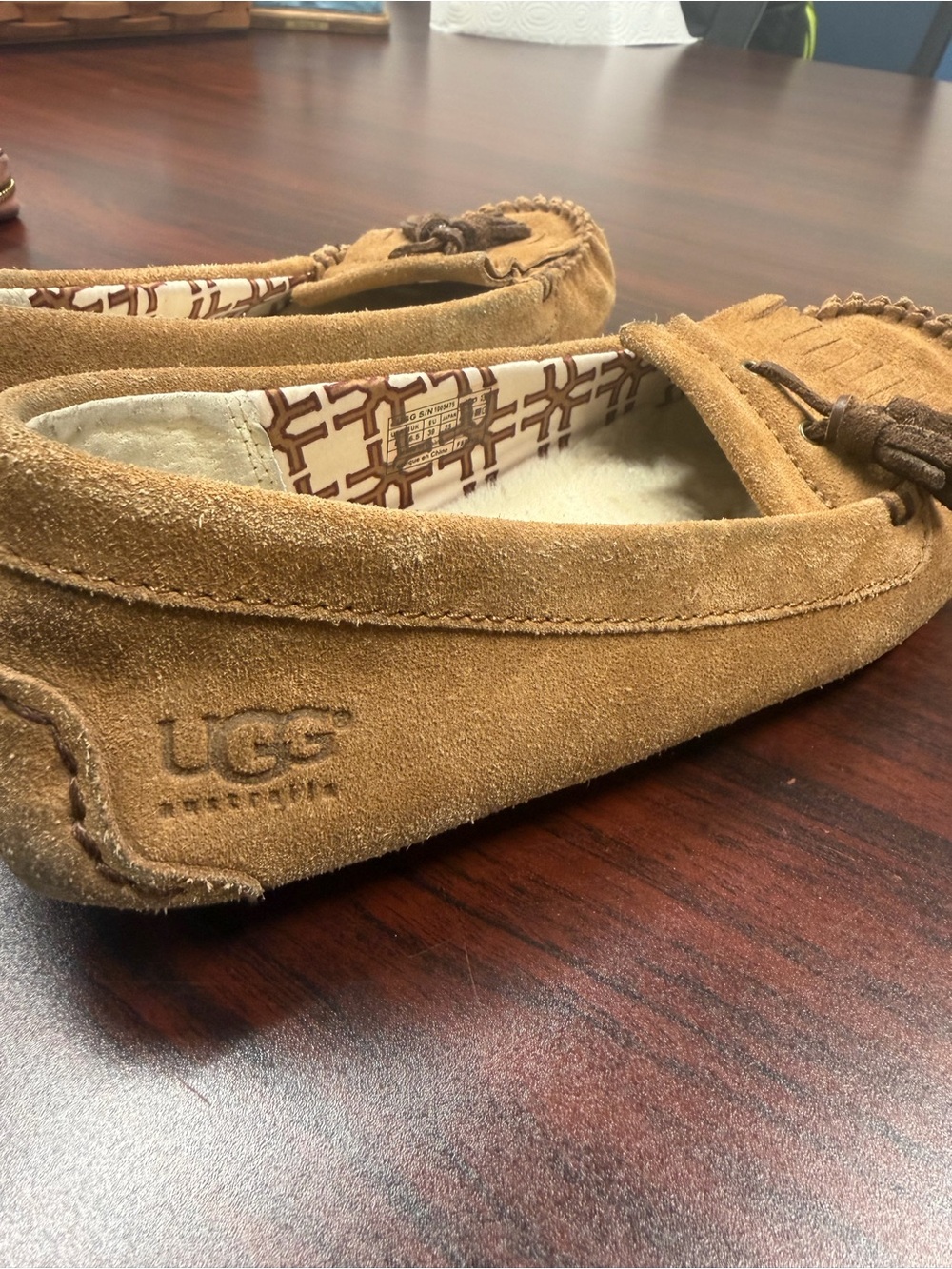 UGG Kids Chestnut/Tan Suede Moccasin Slippers